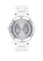 Bold White Ceramic and Stainless Steel Bracelet Watch