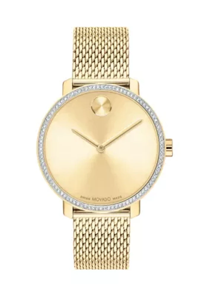 Lab Grown Bold Gold Tone Mesh Bracelet Watch