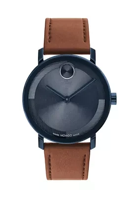 Men's Bold Evolution 2 Blue Dial Brown Leather Band Watch 