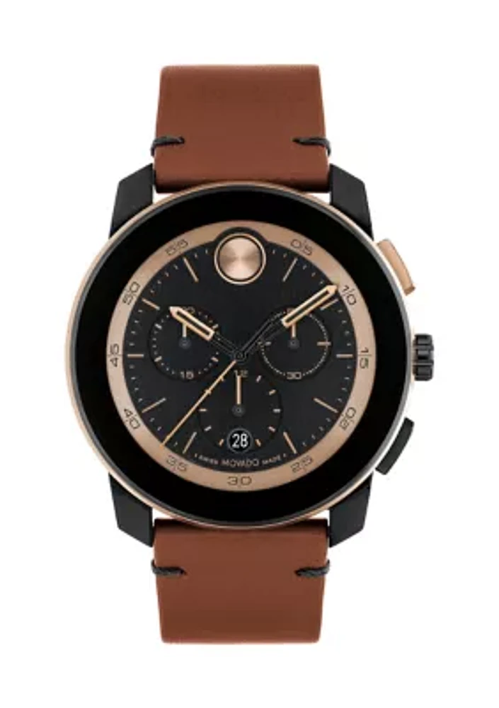 Men's Bold TR90 Chrono Brown Leather Band Watch