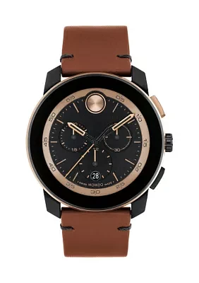 Men's Bold TR90 Chrono Brown Leather Band Watch