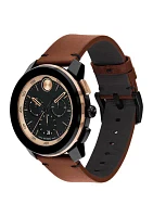 Men's Bold TR90 Chrono Brown Leather Band Watch