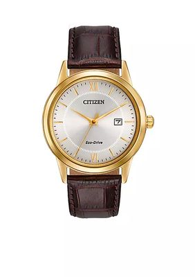 Eco-Drive Gold-Tone Stainless Steel Leather Dress Watch