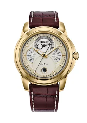 Men's 41.8 Millimeter Classic Calendrier Brown Strap Watch