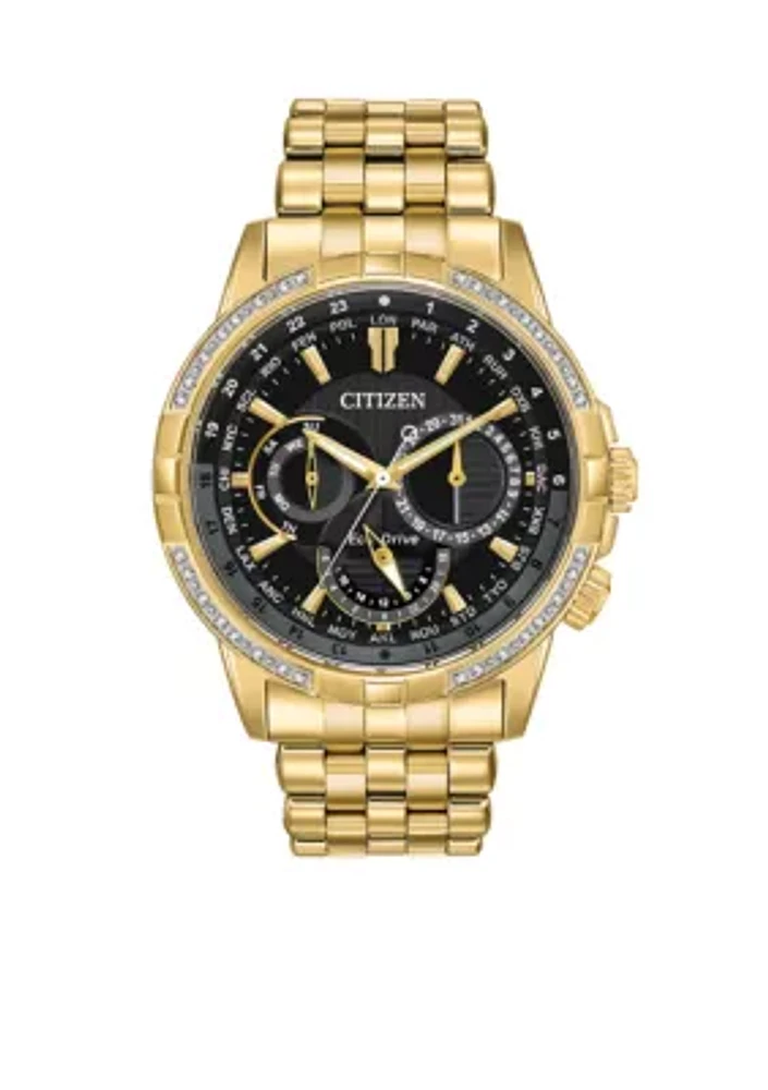 Gold-Tone Eco-Drive Calendrier Diamond Accent Watch