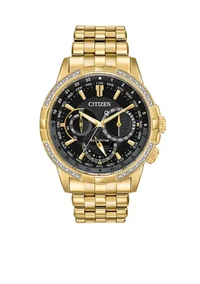 Gold-Tone Eco-Drive Calendrier Diamond Accent Watch