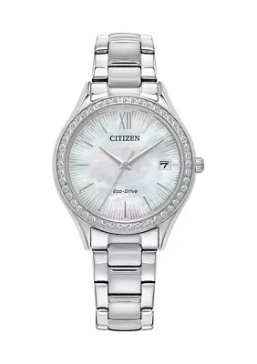 Women's Classic Crystal Silver Tone Bracelet Watch