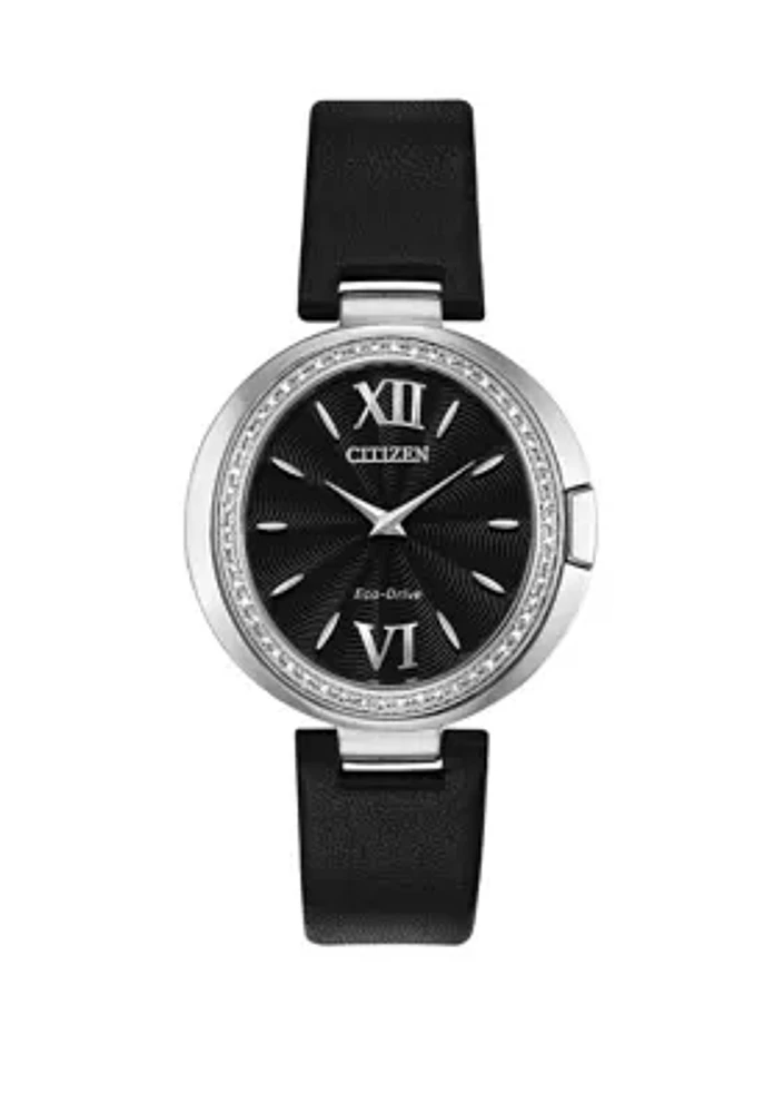 Women's Capella Black Leather Strap Watch