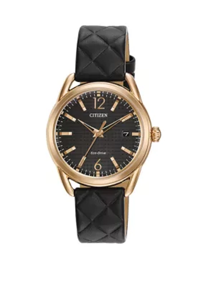 Drive Ladies Black Quilted Strap Watch