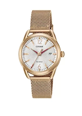 Drive Ladies Rose Gold Tone Mesh Bracelet Watch