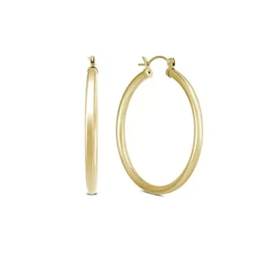 14k Yellow Gold 3MM Thick Tube Hoop Earrings (24MM)