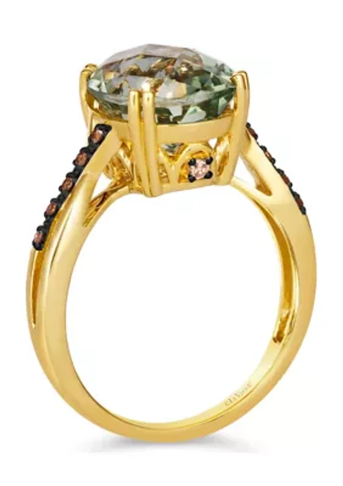 4.25 ct. t.w. Mint Julep Quartz™, Nude Diamonds™, 1/20 ct. t.w. Chocolate Diamonds® Ring in 14K Honey Gold™