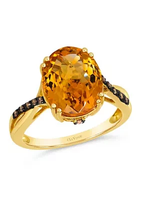 4.25 ct. t.w. Cinnamon Citrine®, Nude Diamonds™, 1/10 Chocolate Diamonds® Ring  14K Honey Gold™