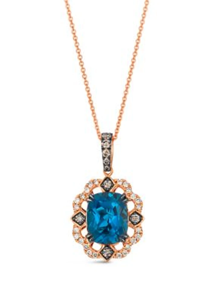 Pendant featuring 3.25 ct. t.w. Deep Sea Blue Topaz™, 1/5 ct. t.w. Chocolate Diamonds®, 1/5 ct. t.w. Nude Diamonds™ set in 14K Strawberry Gold®