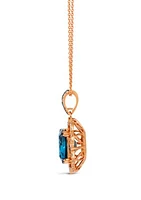 Pendant featuring 3.25 ct. t.w. Deep Sea Blue Topaz™, 1/5 ct. t.w. Chocolate Diamonds®, 1/5 ct. t.w. Nude Diamonds™ set in 14K Strawberry Gold®