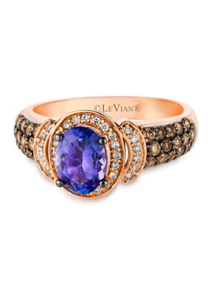 Chocolatier® Ring featuring 1 ct. t.w. Blueberry Tanzanite®, 1/2 ct. t.w. Chocolate Diamonds®, and 1/8 ct. t.w. Vanilla Diamonds®  in 14K Strawberry Gold®