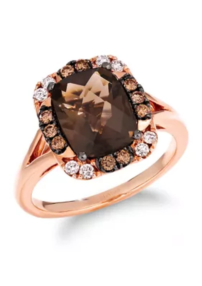 Ring with 2.63 ct. t.w. Chocolate Quartz®, 1/5 Diamonds®, 1/8 Nude Diamonds™ 14K Strawberry Gold®