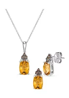 1/5 ct. t.w. Vanilla Diamond® and 2.75 ct. t.w. Citrine Pendant Necklace and Earrings in 14K Vanilla Gold®