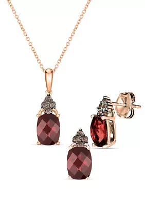 1/10 ct. t.w. Diamond and 3.85 ct. t.w. Rhodolite Pendant Necklace and Earrings Set in 14K Honey Gold™