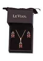 1/10 ct. t.w. Diamond and 3.85 ct. t.w. Rhodolite Pendant Necklace and Earrings Set in 14K Honey Gold™