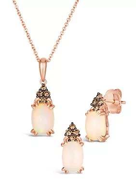 1/5 ct. t.w. Vanilla Diamond® and 1.75 ct. t.w. Opal Earrings and Pendant Necklace Set in 14K Strawberry Gold® 