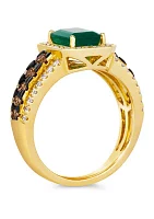 1.5 ct. t.w. Emerald, 1/2 Chocolate Diamond®, and Nude Diamond™ Creme Brulee® Ring 14K Honey Gold™