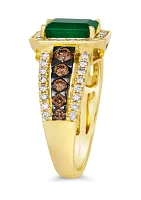 1.5 ct. t.w. Emerald, 1/2 Chocolate Diamond®, and Nude Diamond™ Creme Brulee® Ring 14K Honey Gold™