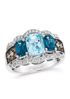 1.25 ct. t.w. Blue Topaz, 1 Deep Sea Topaz™, 3/4 of Chocolate Diamonds® and Nude Diamonds™ Ring 14K Vanilla Gold®