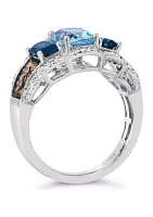 1.25 ct. t.w. Blue Topaz, 1 Deep Sea Topaz™, 3/4 of Chocolate Diamonds® and Nude Diamonds™ Ring 14K Vanilla Gold®