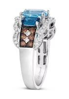 1.25 ct. t.w. Blue Topaz, 1 Deep Sea Topaz™, 3/4 of Chocolate Diamonds® and Nude Diamonds™ Ring 14K Vanilla Gold®