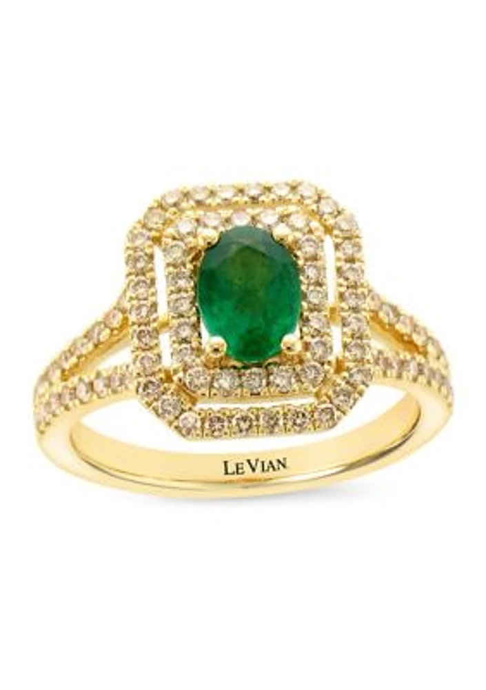 1/2 ct. t.w. Emerald, 5/8 ct. t.w. Nude Diamonds™, Chocolate Diamonds® Ring in 14K Honey Gold™