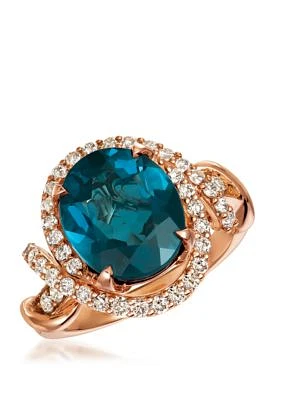 Creme Brulee® Ring featuring 5 1/3 ct. t.w. Deep Sea Blue Topaz™, 3/4 Nude Diamonds™ 14K Strawberry Gold®