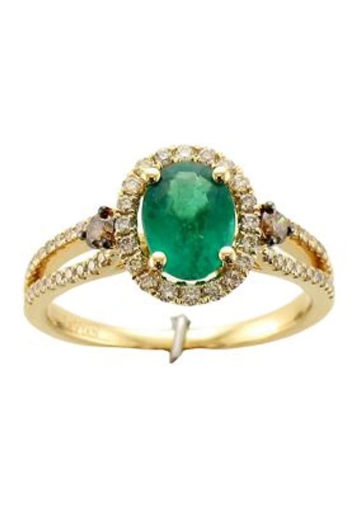 7/8 ct. t.w. Emerald, 1/10 ct. t.w. Chocolate Diamonds®, and 1/3 ct. t.w. Nude Diamonds™ Ring in 14K Honey Gold™