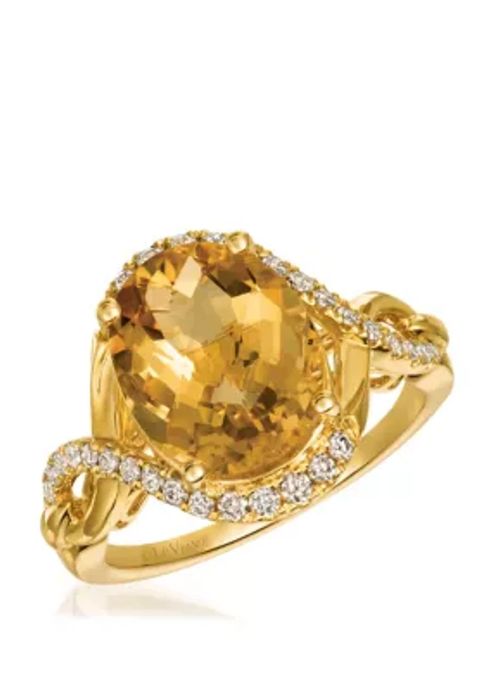 Creme Brulee® 4.0 ct. t.w. Cinnamon Citrine®, 1/3 Nude Diamonds™ Ring 14K Honey Gold™