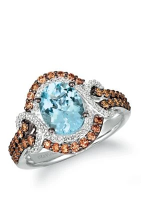 1.38 ct. t.w. Sea Blue Aquamarine®, 1/5 ct. t.w Vanilla Diamonds® and 1/2 ct. t.w. Chocolate Diamonds® Ring in 14k Vanilla Gold® 