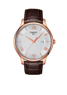 Men's Tradition Quartz Rose Gold Tone Dial Brown Leather Watch