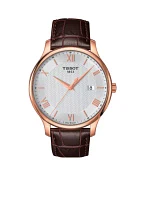 Men's Tradition Quartz Rose Gold Tone Dial Brown Leather Watch
