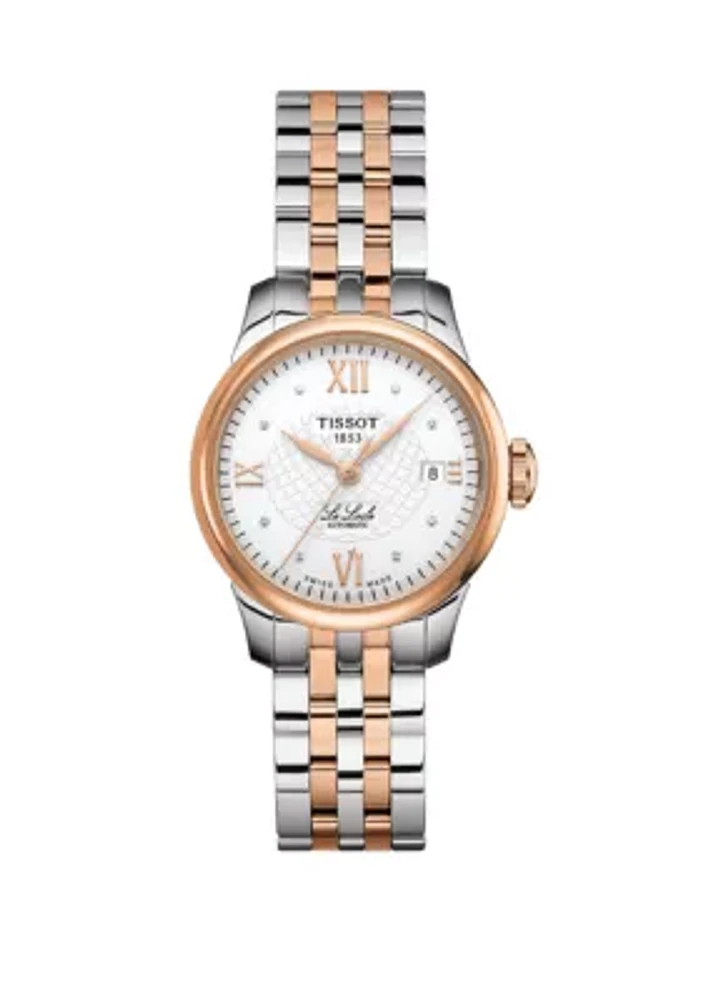 Women's Two Tone PVD Stainless Steel Swiss Automatic T-Classic Le Locle Diamond Accent Bracelet Watch 