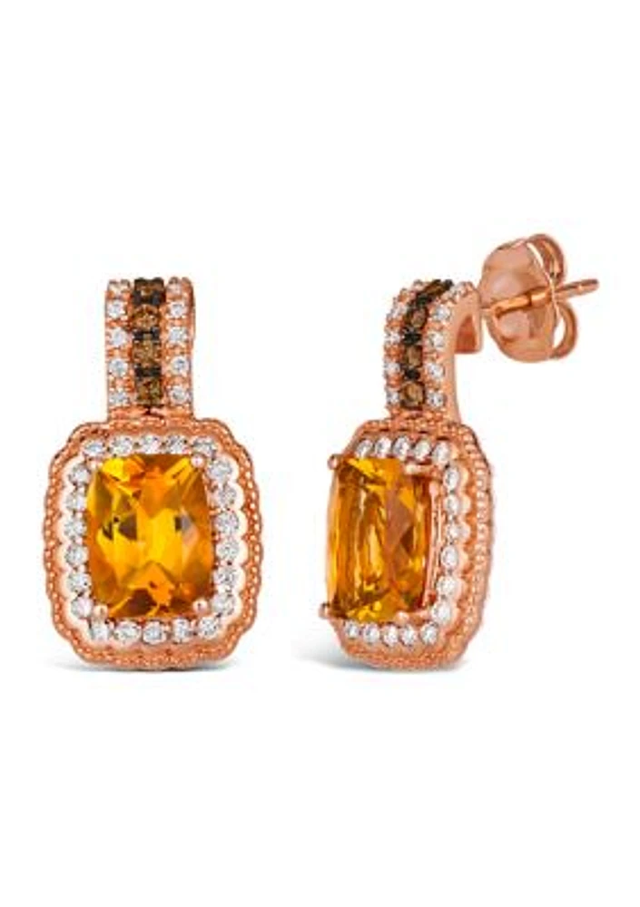 Chocolatier® Drop Earrings featuring 2.33 ct. t.w. Cinnamon Citrine®, 1/10 ct. t.w. Chocolate Diamonds®, 3/8 ct. t.w. Vanilla Diamonds®  in 14K Strawberry Gold®