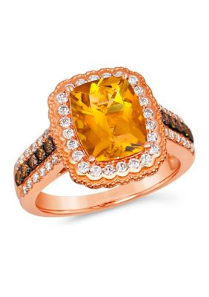 Chocolatier® Ring featuring 2.33 ct. t.w. Cinnamon Citrine®, 1/6 ct. t.w. Chocolate Diamonds®, 3/8 ct. t.w. Vanilla Diamonds®  in 14K Strawberry Gold®