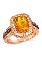 Chocolatier® Ring featuring 2.33 ct. t.w. Cinnamon Citrine®, 1/6 ct. t.w. Chocolate Diamonds®, 3/8 ct. t.w. Vanilla Diamonds®  in 14K Strawberry Gold®