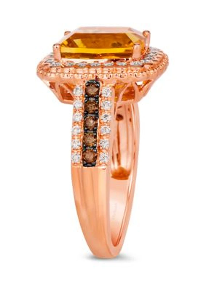 Chocolatier® Ring featuring 2.33 ct. t.w. Cinnamon Citrine®, 1/6 ct. t.w. Chocolate Diamonds®, 3/8 ct. t.w. Vanilla Diamonds®  in 14K Strawberry Gold®