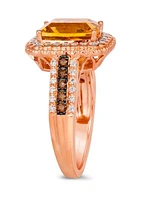 Chocolatier® Ring featuring 2.33 ct. t.w. Cinnamon Citrine®, 1/6 ct. t.w. Chocolate Diamonds®, 3/8 ct. t.w. Vanilla Diamonds®  in 14K Strawberry Gold®