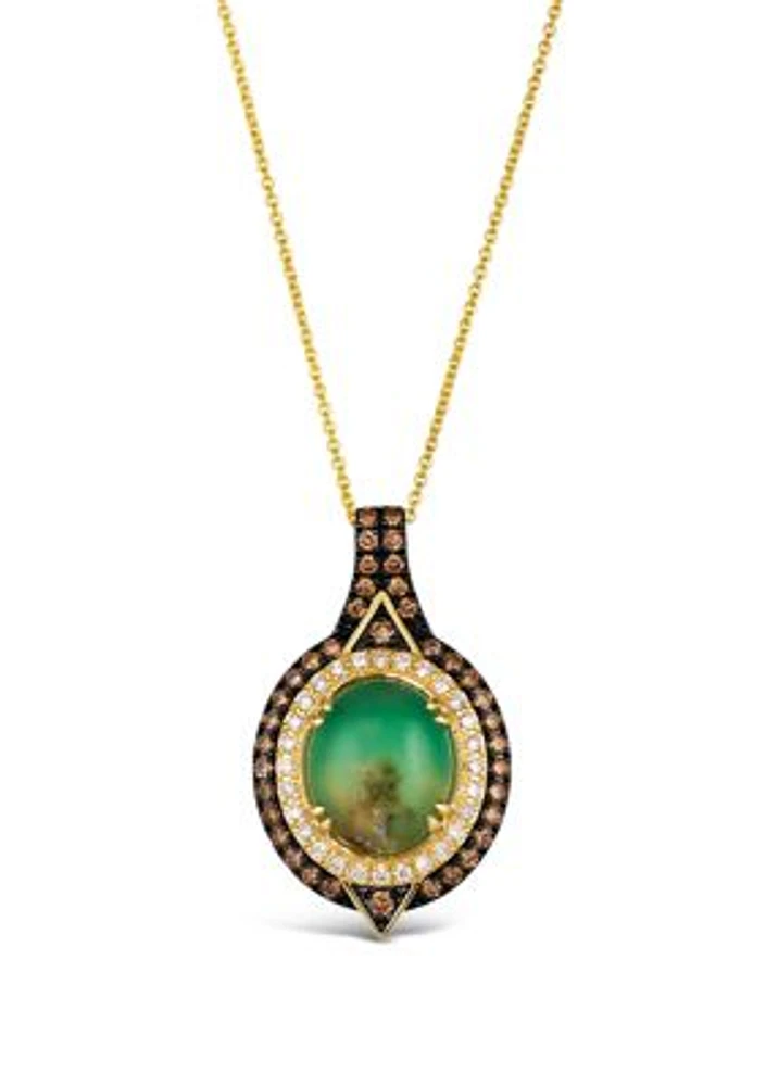 Pendant Necklace featuring 3.5 ct. t.w.. Peacock Aquaprase™, 3/8 ct. t.w. Chocolate Diamonds®, 1/4 ct. t.w. Nude Diamonds™ set in 14K Honey Gold™