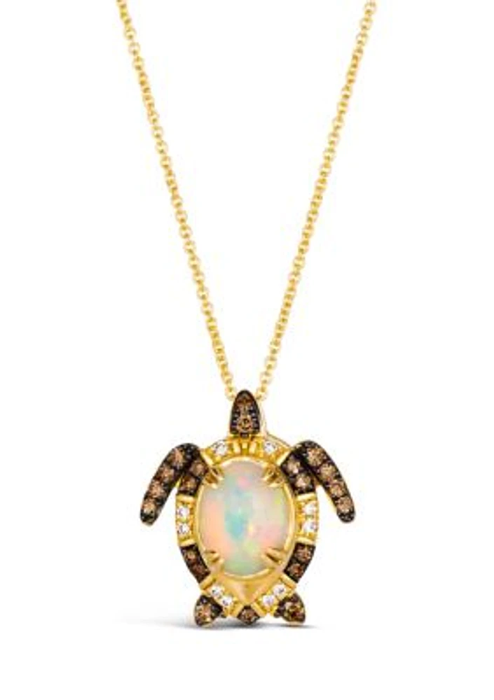 Le Vian Couture® Turtle Pendant Necklace featuring 1 ct. t.w. Neopolitan Opal™, 1/4 ct. t.w. Chocolate Diamonds®, 1/15 ct. t.w. Vanilla Diamonds® in 18K Honey Gold™