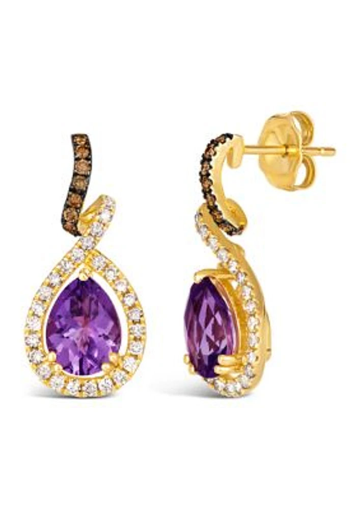 Drop Earrings featuring 1.75 ct. t.w. Grape Amethyst™, 1/8 ct. t.w. Chocolate Diamonds®, 3/8 ct. t.w. Nude Diamonds™  in 14K Honey Gold™