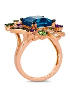 Ring featuring 6 ct. t.w. Deep Sea Blue Topaz™, 3/8 ct. t.w. Forest Green Tsavorite™, 1/5 ct. t.w. Grape Amethyst™, 1/4 ct. t.w. Chocolate Diamonds®, 1/5 ct. t.w. Nude Diamonds™ in 14K Strawberry Gold®