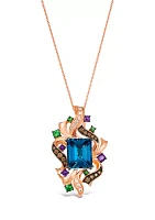 Pendant Necklace featuring 6 ct. t.w. Deep Sea Blue Topaz™, 1/5 ct. t.w. Grape Amethyst™, 1/3 ct. t.w. Forest Green Tsavorite™, 1/4 ct. t.w. Chocolate Diamonds®, 1/5 ct. t.w. Nude Diamonds™ in 14K Strawberry Gold®