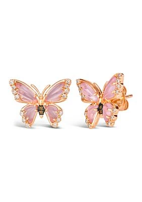  Butterfly Earrings featuring 1.63 ct. t.w. Pink Orchid Quartz™, 1/6 ct. t.w. Nude Diamonds™, Chocolate Diamonds® in 14K Strawberry Gold®