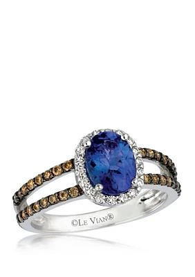 1/8 ct. t.w. Vanilla Diamond, 1/3 ct. t.w. Chocolate Diamond, and 1 ct. t.w. Tanzanite Ring in 14K White Gold 